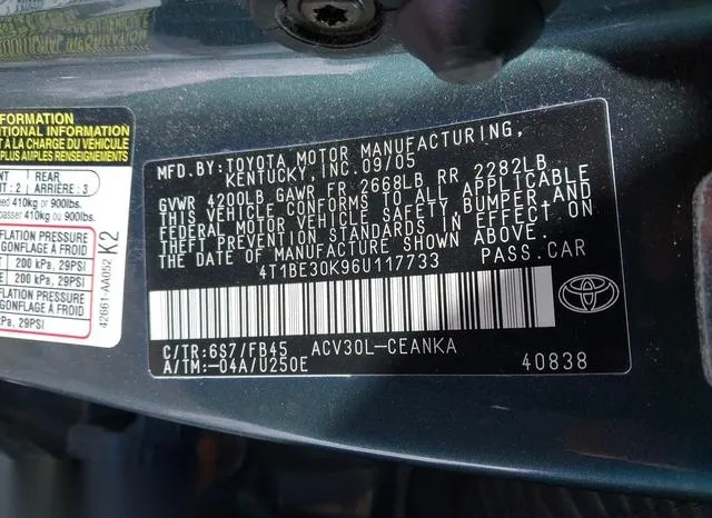 4T1BE30K96U117733 2006 2006 Toyota Camry- LE 9