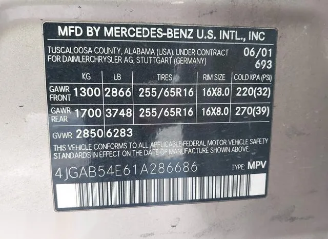 4JGAB54E61A286686 2001 2001 Mercedes-Benz ML 320 9