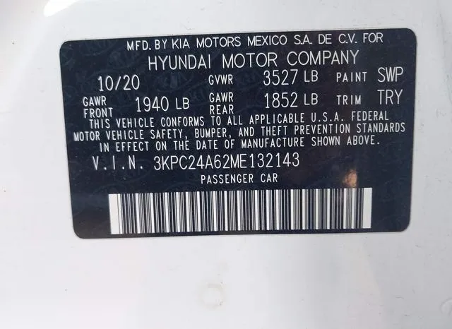 3KPC24A62ME132143 2021 2021 Hyundai Accent- SE 9