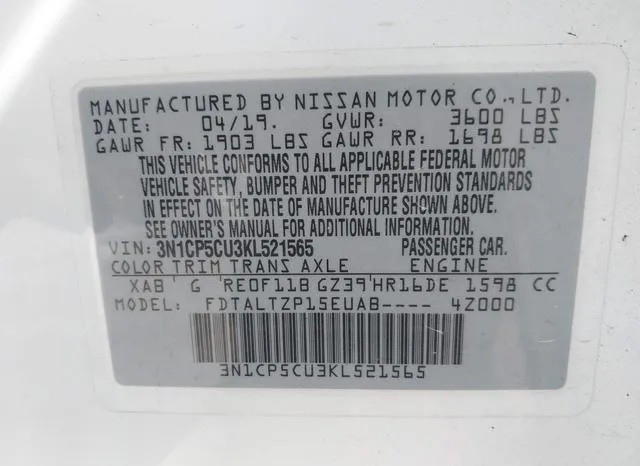 3N1CP5CU3KL521565 2019 2019 Nissan Kicks- SR 9