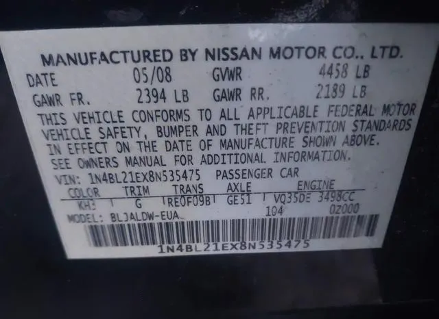 1N4BL21EX8N535475 2008 2008 Nissan Altima- 3-5 SE 9