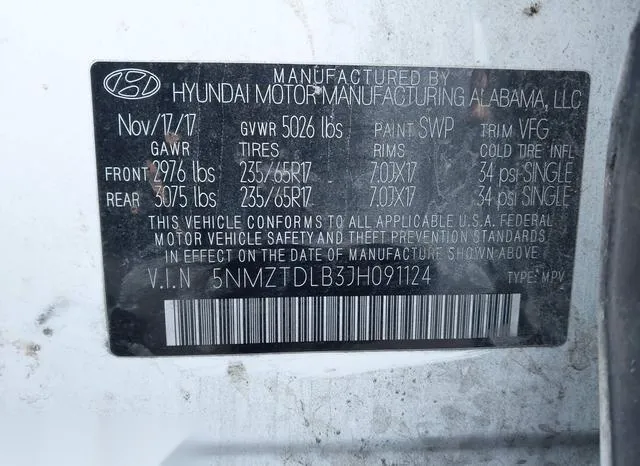 5NMZTDLB3JH091124 2018 2018 Hyundai Santa Fe- Sport 2-4L 9