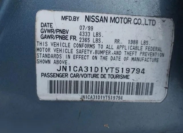 JN1CA31D1YT519794 2000 2000 Nissan Maxima- Gle/Gxe/Se 9