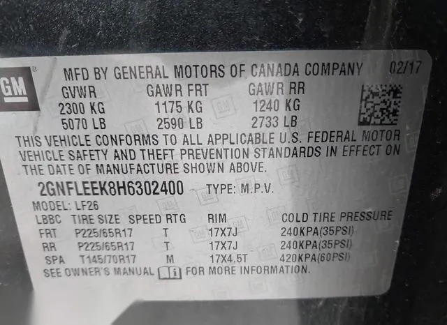 2GNFLEEK8H6302400 2017 2017 Chevrolet Equinox- LS 9