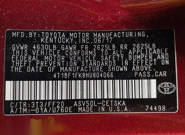 4T1BF1FK8HU804066 2017 2017 Toyota Camry- SE 9