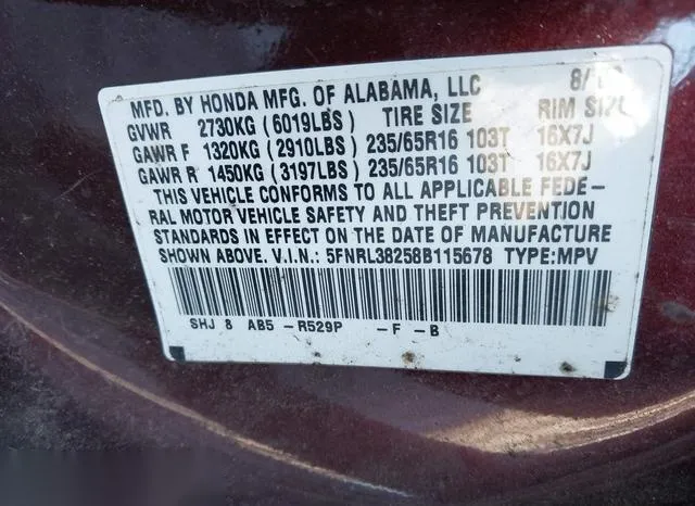 5FNRL38258B115678 2008 2008 Honda Odyssey- LX 9