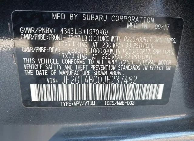 JF2GTABC0JH237482 2018 2018 Subaru Crosstrek- 2-0I Premium 9