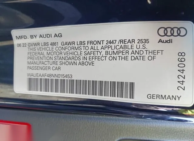 WAUEAAF48NN015453 2022 2022 Audi A4- Premium Plus 45 Tfsi S 9