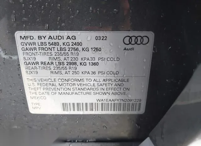 WA1EAAFY7N2091229 2022 2022 Audi Q5- Premium Plus 45 Tfsi S 9