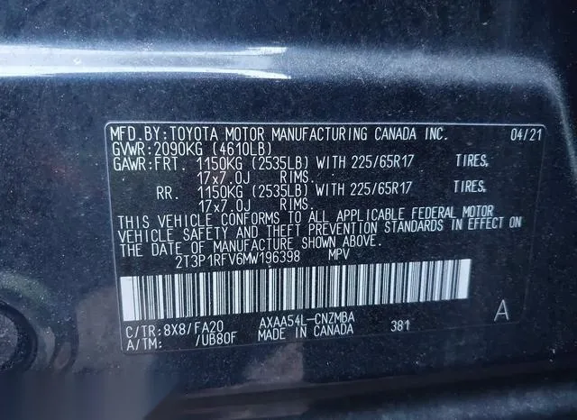 2T3P1RFV6MW196398 2021 2021 Toyota RAV4- Xle 9