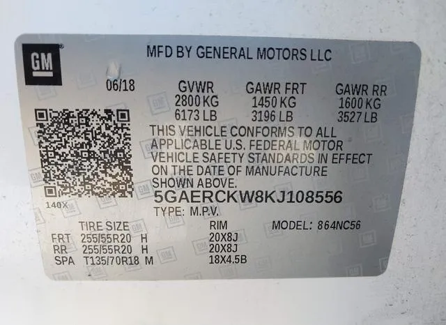 5GAERCKW8KJ108556 2019 2019 Buick Enclave- Fwd Premium 9