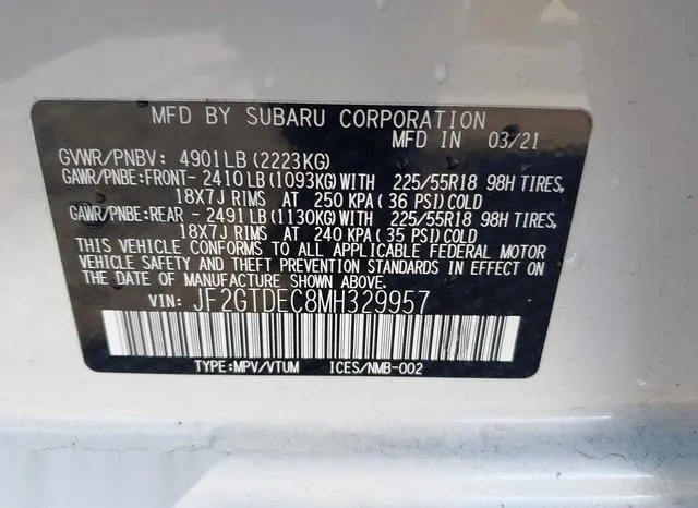 JF2GTDEC8MH329957 2021 2021 Subaru Crosstrek- Hybrid 9