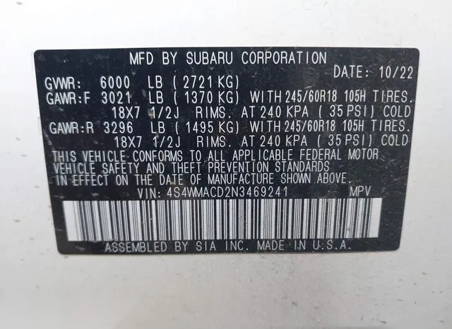 4S4WMACD2N3469241 2022 2022 Subaru Ascent- Premium 9