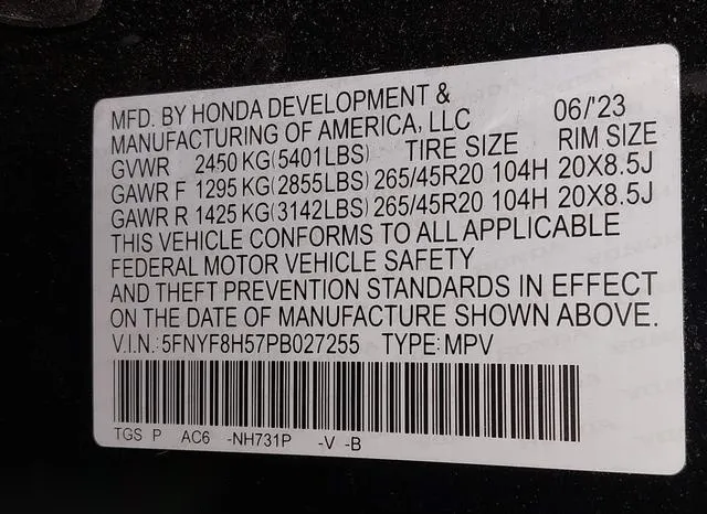 5FNYF8H57PB027255 2023 2023 Honda Passport- Awd Ex-L 9