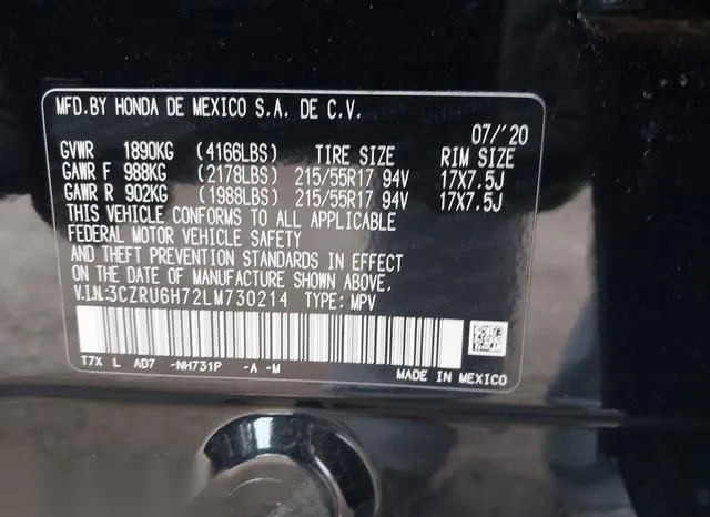 3CZRU6H72LM730214 2020 2020 Honda HR-V- Awd Ex-L 9