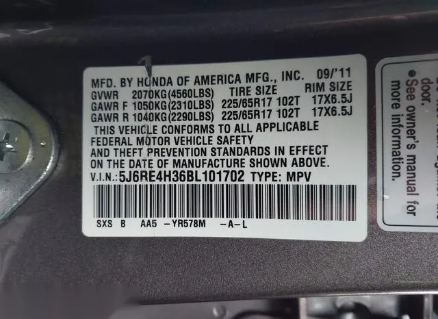 5J6RE4H36BL101702 2011 2011 Honda CR-V- LX 9