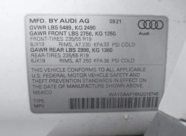 WA1GAAFY6N2018748 2022 2022 Audi Q5- Premium 45 Tfsi S Line 9