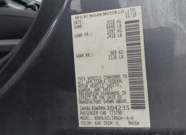 1N4BL4DW9KN304235 2019 2019 Nissan Altima- 2-5 SV 9