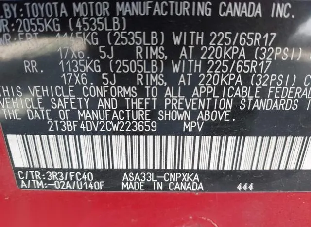 2T3BF4DV2CW223659 2012 2012 Toyota RAV4 9