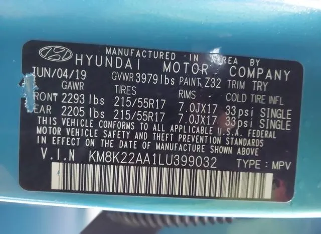 KM8K22AA1LU399032 2020 2020 Hyundai Kona- Sel 9