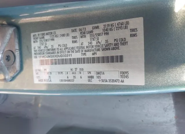 1FMCU9GXXDUD33311 2013 2013 Ford Escape- SE 9