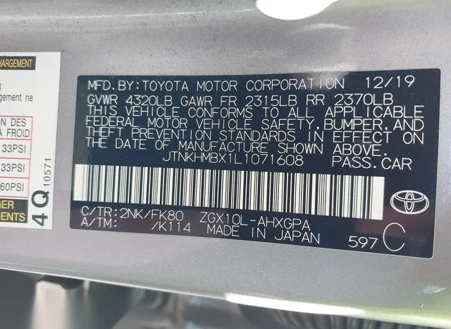 JTNKHMBX1L1071608 2020 2020 Toyota C-HR- Xle 9