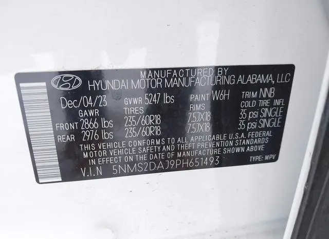 5NMS2DAJ9PH651493 2023 2023 Hyundai Santa Fe- Sel 9