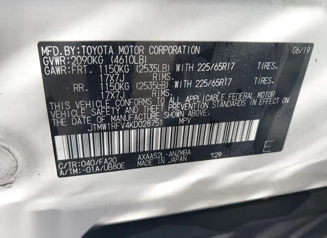 JTMW1RFV4KD028751 2019 2019 Toyota RAV4- Xle 9