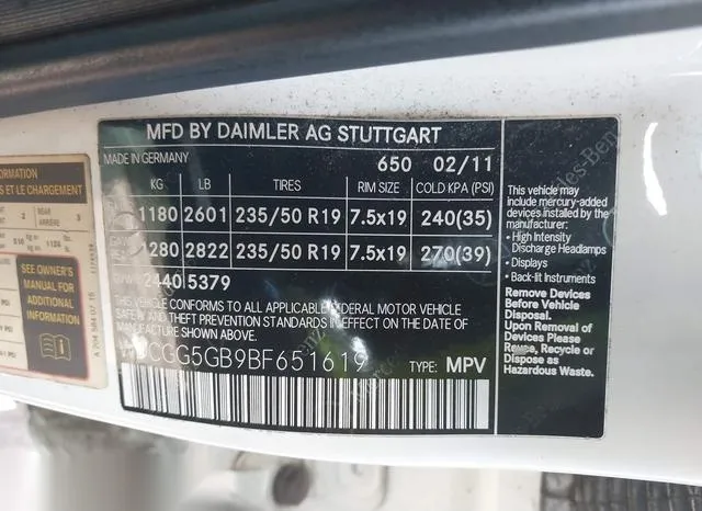 WDCGG5GB9BF651619 2011 2011 Mercedes-Benz GLK 350 9