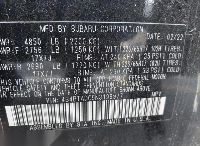 4S4BTADC5N3199977 2022 2022 Subaru Outback- Premium 9