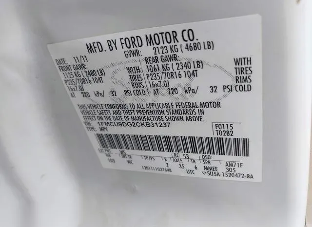 1FMCU9DG2CKB31237 2012 2012 Ford Escape- Xlt 9