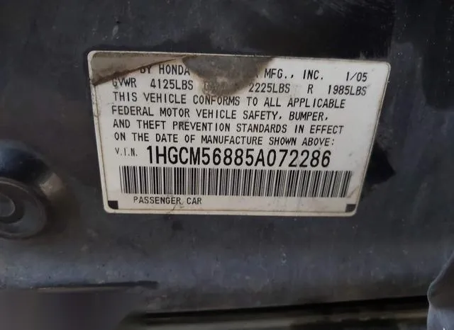 1HGCM56885A072286 2005 2005 Honda Accord- 2-4 EX 9