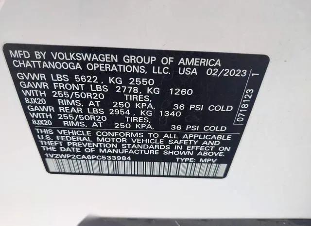 1V2WP2CA6PC533984 2023 2023 Volkswagen Atlas- 2-0T Se W/Tec 9