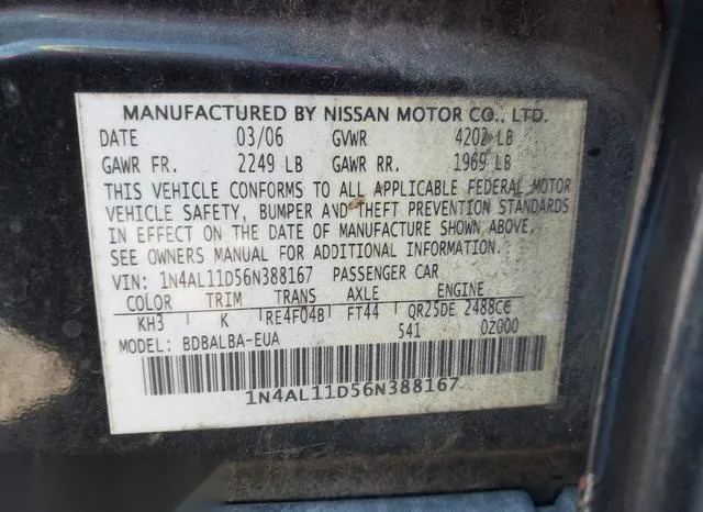 1N4AL11D56N388167 2006 2006 Nissan Altima- 2-5 S 9