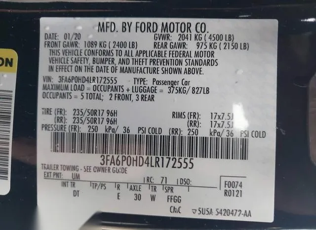 3FA6P0HD4LR172555 2020 2020 Ford Fusion- SE 9