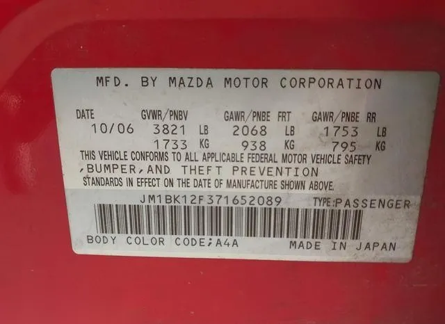 JM1BK12F371652089 2007 2007 Mazda 3- I 9