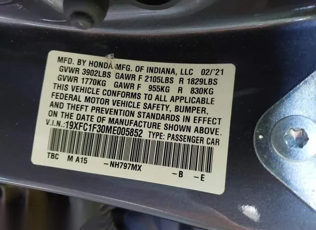 19XFC1F30ME005852 2021 2021 Honda Civic- EX 9