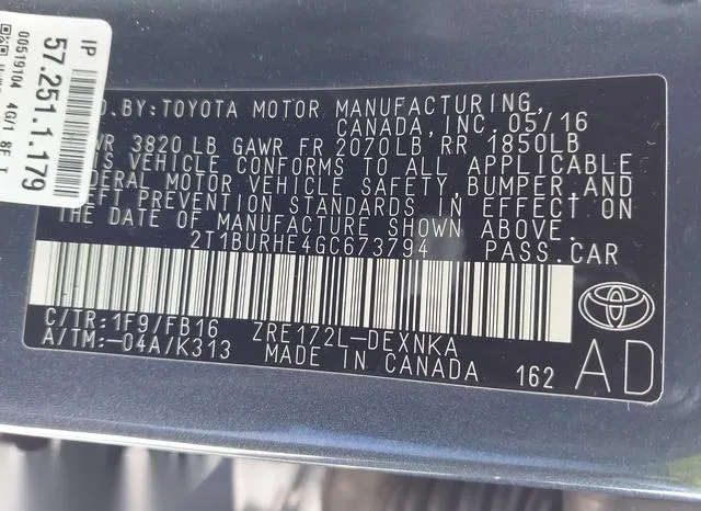 2T1BURHE4GC673794 2016 2016 Toyota Corolla- LE 9