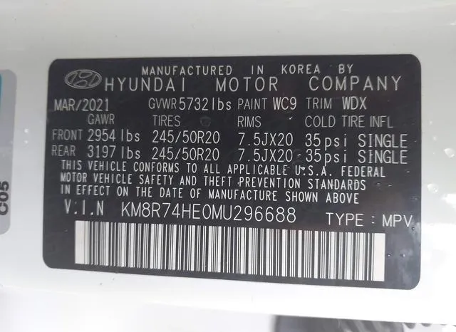 KM8R74HE0MU296688 2021 2021 Hyundai Palisade- Calligraphy 9