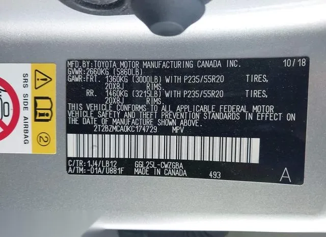 2T2BZMCA0KC174729 2019 2019 Lexus RX- 350 9