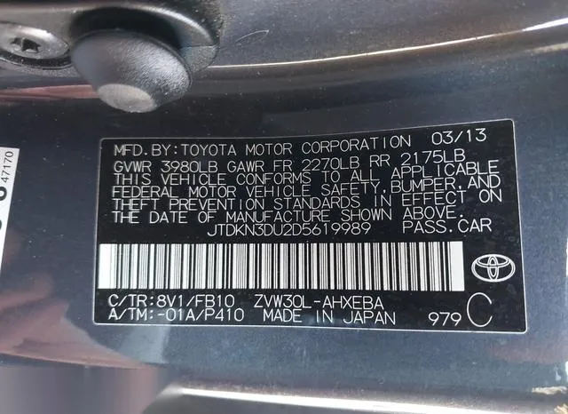 JTDKN3DU2D5619989 2013 2013 Toyota Prius- Two 9