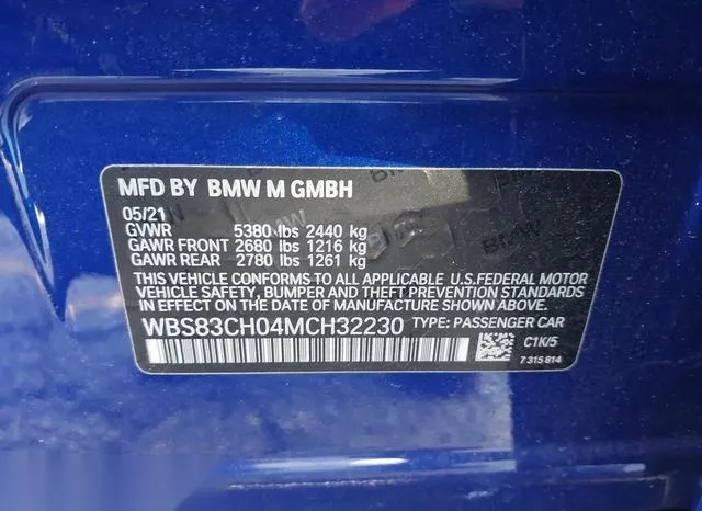 WBS83CH04MCH32230 2021 2021 BMW M5 9