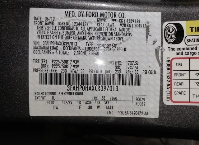 3FAHP0HAXCR397013 2012 2012 Ford Fusion- SE 9