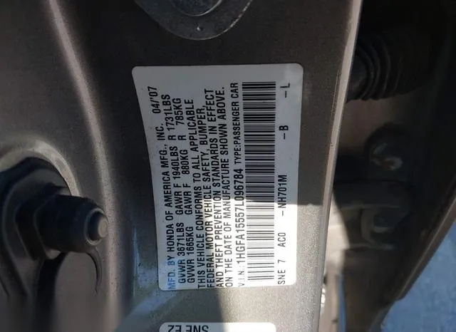 1HGFA15557L096784 2007 2007 Honda Civic- LX 9