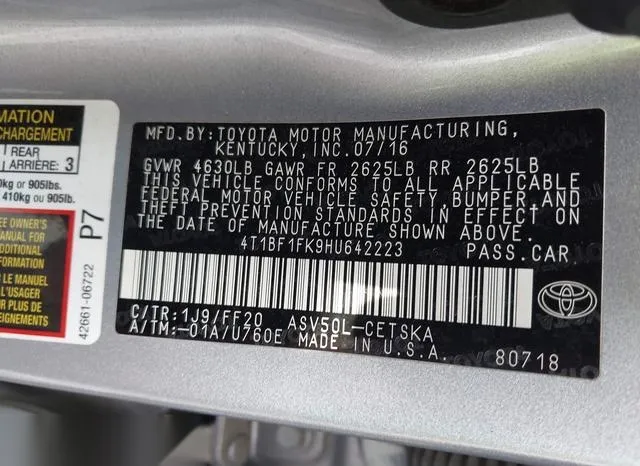 4T1BF1FK9HU642223 2017 2017 Toyota Camry- SE 9