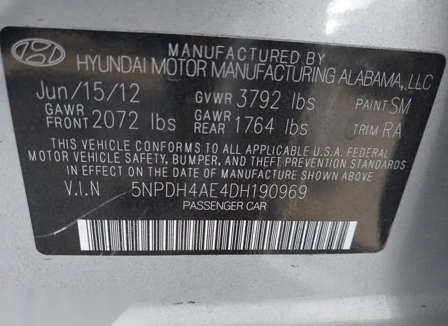 5NPDH4AE4DH190969 2013 2013 Hyundai Elantra- Gls 9