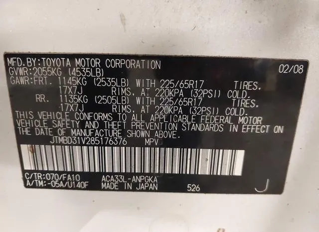 JTMBD31V285176376 2008 2008 Toyota RAV4- Limited 9