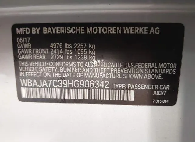 WBAJA7C39HG906342 2017 2017 BMW 5 Series- 530I Xdrive 9