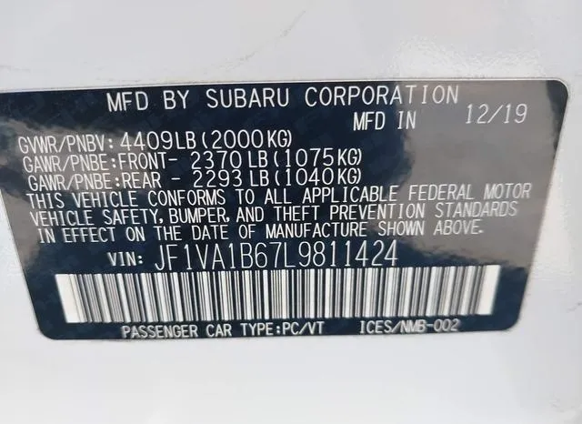 JF1VA1B67L9811424 2020 2020 Subaru WRX- Premium 9