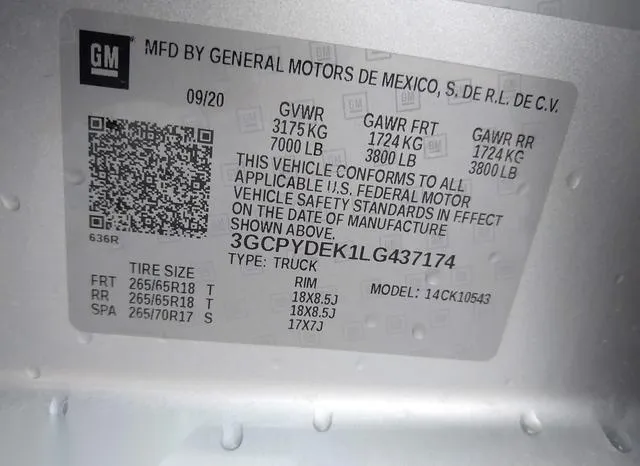 3GCPYDEK1LG437174 2020 2020 Chevrolet Silverado 1500- 4Wd 9